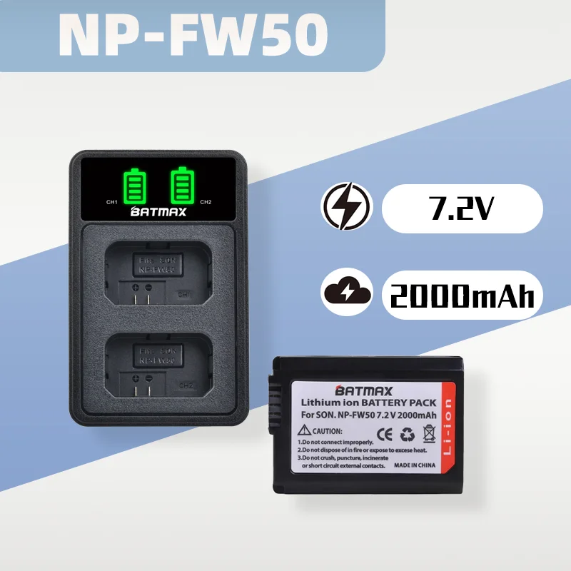 7.2V 2000mAh NP-FW50 NP FW50 Battery + LED USB Dual Charger for Sony A7 A7II A7RII A7SII A7S A7S2 A7R A6000 A6400 A6300 A6500
7.2V 2000mAh NP-FW50 NP FW50 Battery + LED USB Dual Charger for Sony A7 A7II A7RII A7SII A7S A7S2 A7R A6000 A6400 A6300 A6500
