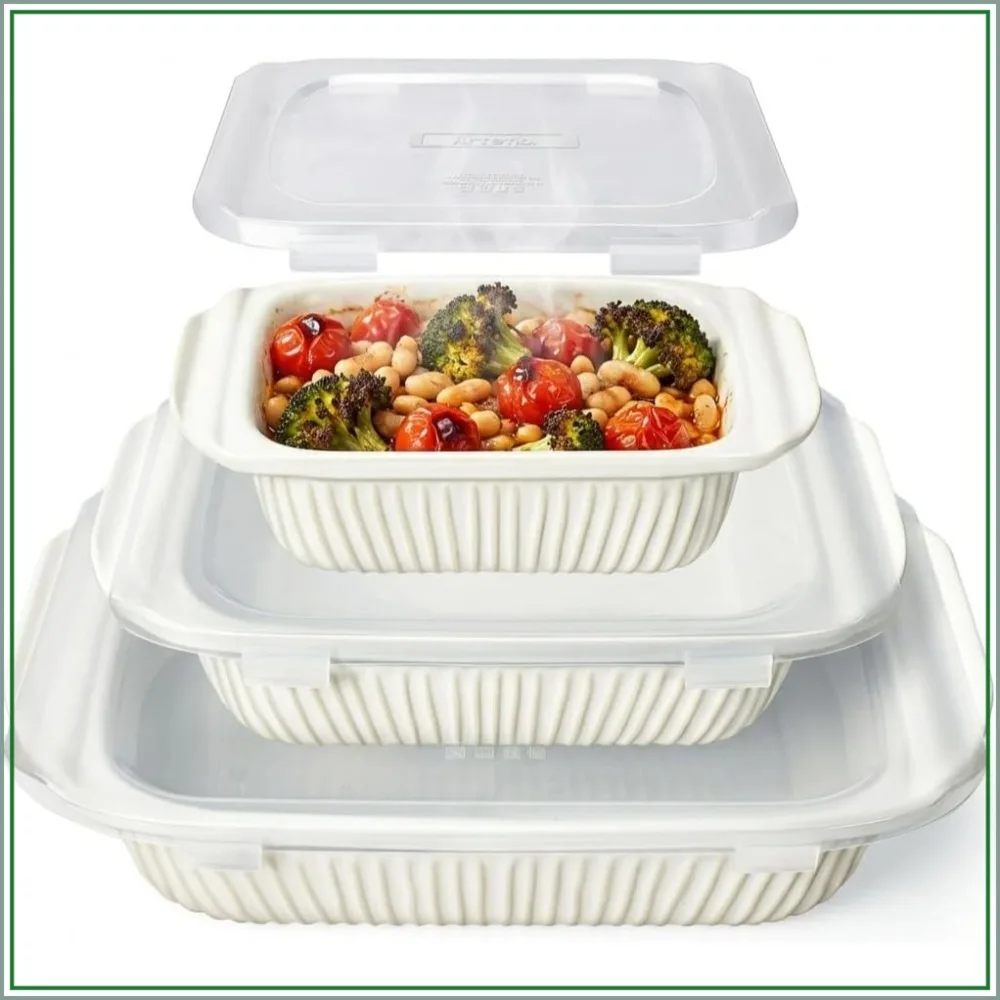 3-Piece Ceramic Baking Dish Set with Lids, Oven-Safe Casserole Dishes, Large Lasagna Pan with Handles, Deep Rectangular Bakeware, White, 5.1Qt/2.3Qt/1.1Qt
3-Piece Ceramic Baking Dish Set with Lids, Oven-Safe Casserole Dishes, Large Lasagna Pan with Handles, Deep Rectangular Bakeware, White, 5.1Qt/2.3Qt/1.1Qt