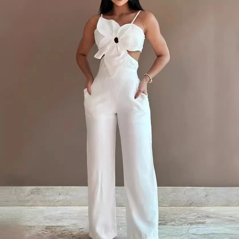 Fashionable Backless Jumpsuit Women's Casual Pants 2024 Spring Season Thin Polyester Fabric Straight Leg Long Pants
Fashionable Backless Jumpsuit Women's Casual Pants 2024 Spring Season Thin Polyester Fabric Straight Leg Long Pants