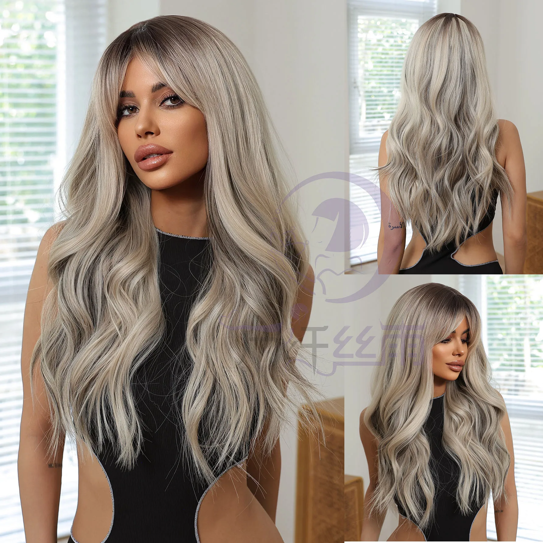 European and American style wig, eight-character bangs, hot dye on the top of the head, light gray, fluffy big waves,
European and American style wig, eight-character bangs, hot dye on the top of the head, light gray, fluffy big waves,