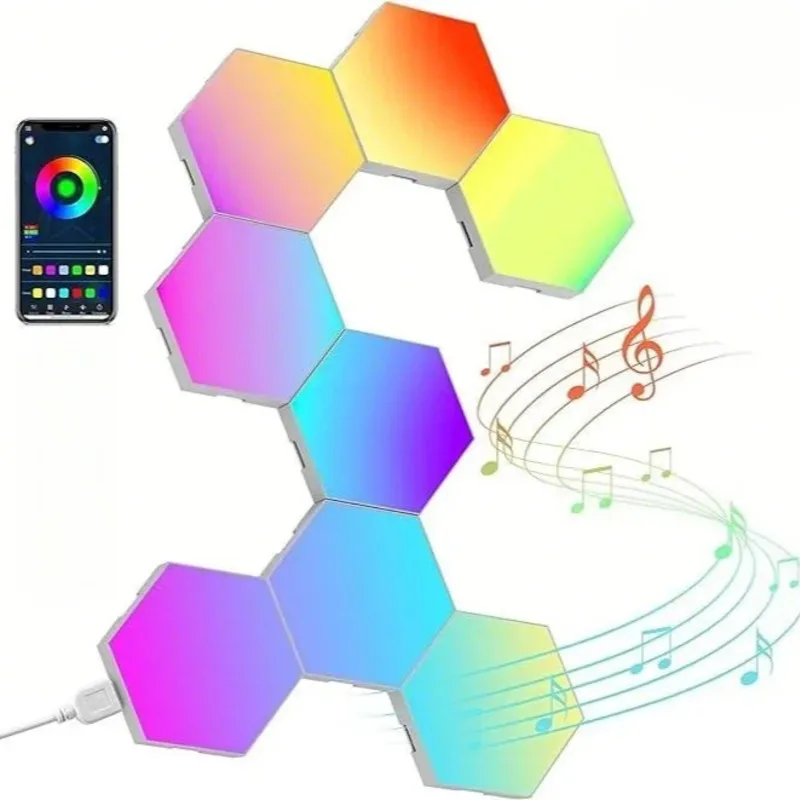 Smart Hexagon LED Gaming Lights - Bluetooth/WiFi Music Sync RGB Panels Customizable E-Sports Ambiance for Bedroom
Smart Hexagon LED Gaming Lights - Bluetooth/WiFi Music Sync RGB Panels Customizable E-Sports Ambiance for Bedroom