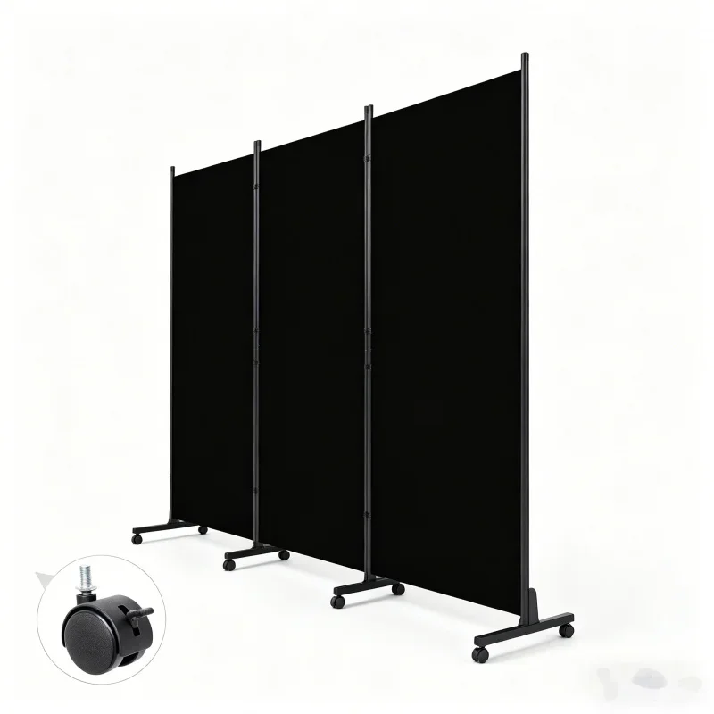3 Panel Black Room Divider with Wheels - Portable Privacy Screen for Office Hotel Home Movable Partition Wall Rolling Folding D
3 Panel Black Room Divider with Wheels - Portable Privacy Screen for Office Hotel Home Movable Partition Wall Rolling Folding D