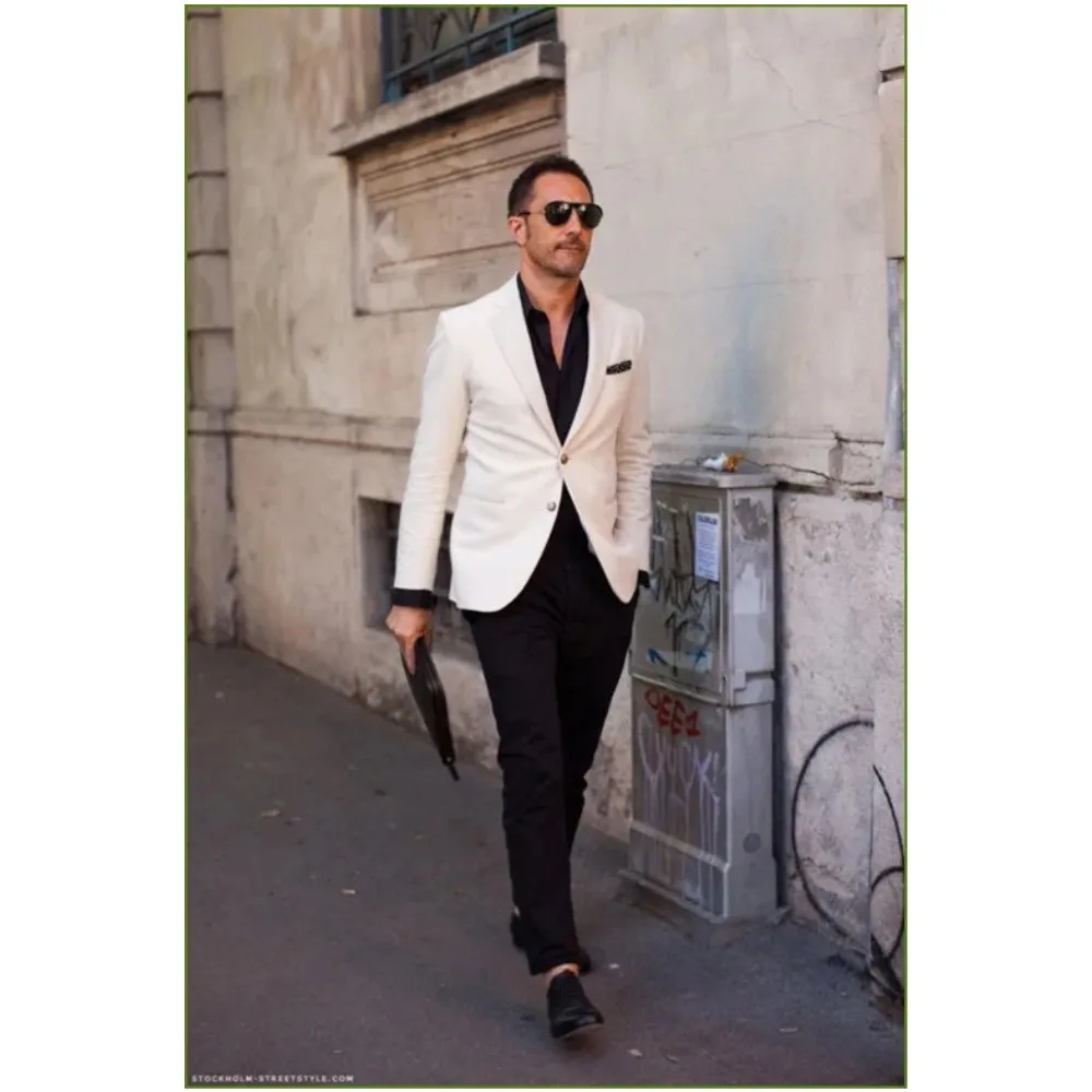 Casual Coat Pant Design Men Suits Slim Fit 2 Pieces White Coat With Black Pants Popular Groomsmen Wedding Prom Party Daily Wear
Casual Coat Pant Design Men Suits Slim Fit 2 Pieces White Coat With Black Pants Popular Groomsmen Wedding Prom Party Daily Wear