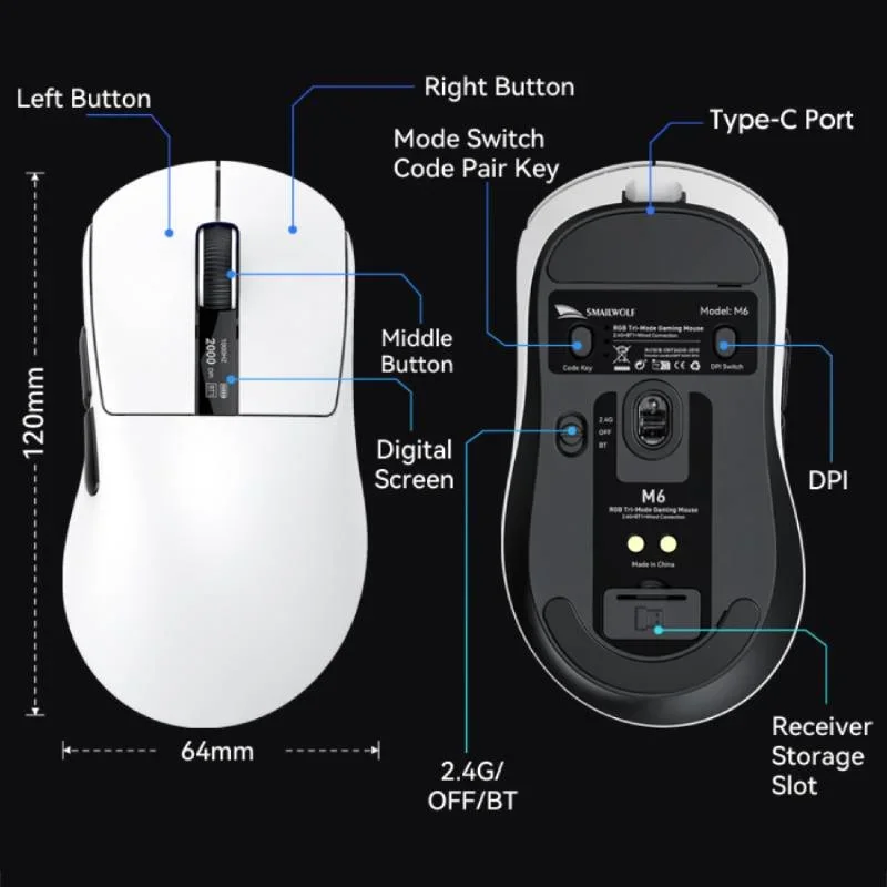 SMAILWOLF M6 Беспроводная игровая мышь Bluetooth-мышь PAW3311 Трехрежимное соединение Мышь для киберспорта с магнитной зарядной док-станцией RGB
SMAILWOLF M6 Беспроводная игровая мышь Bluetooth-мышь PAW3311 Трехрежимное соединение Мышь для киберспорта с магнитной зарядной док-станцией RGB