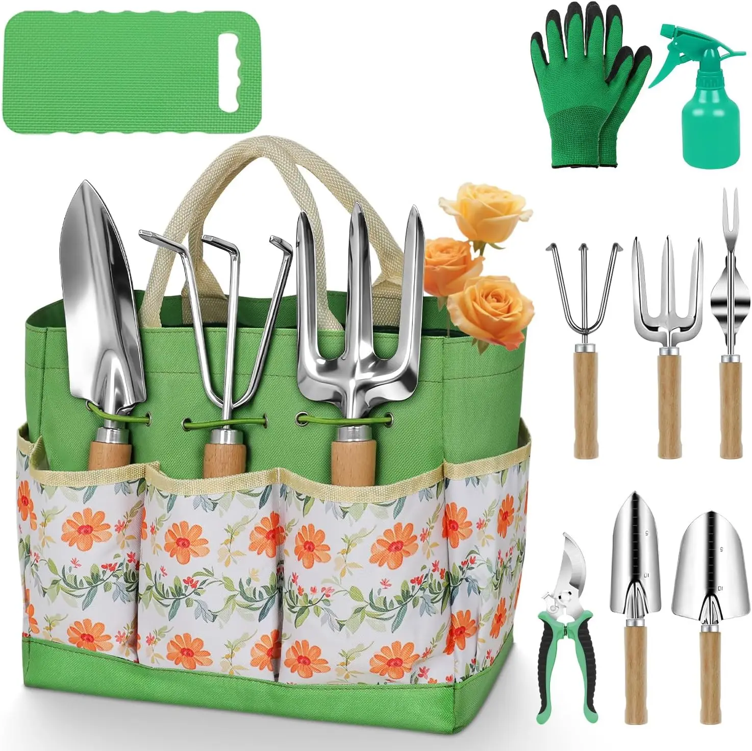 10-Piece Heavy Duty Stainless Steel Gardening Set with Floral Tote, Rust-Proof Hand Tools, Ideal Gift for Women
10-Piece Heavy Duty Stainless Steel Gardening Set with Floral Tote, Rust-Proof Hand Tools, Ideal Gift for Women