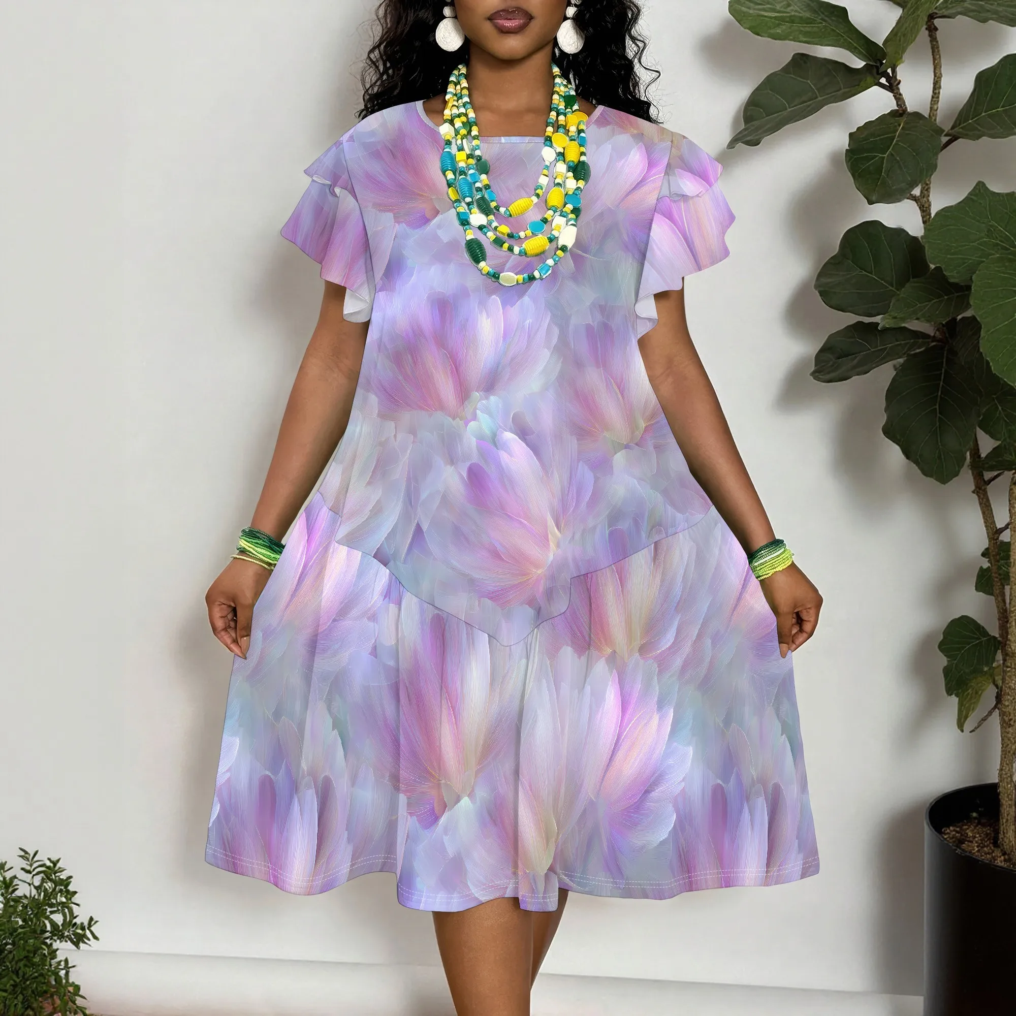 Short Sleeve Dress Floral Print Dress, Pastel Flower Pattern Dress Ruffle Hem A-Line Dress Casual Summer Wear for Women
Short Sleeve Dress Floral Print Dress, Pastel Flower Pattern Dress Ruffle Hem A-Line Dress Casual Summer Wear for Women