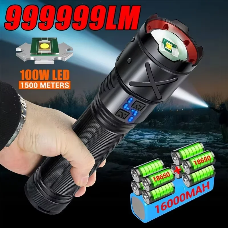 16000mAh High Power LED Flashlights Type-C Rechargeable LED Torch Zoomable Ultra Powerful Flashlight Outdoor Tactical Lantern
16000mAh High Power LED Flashlights Type-C Rechargeable LED Torch Zoomable Ultra Powerful Flashlight Outdoor Tactical Lantern