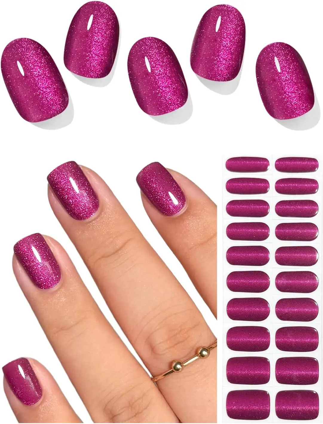 Semi Cured Gel Nail Strips, Purple-Red Cat Eye, 20 Pcs, Salon Quality, Works with Any Lamp
Semi Cured Gel Nail Strips, Purple-Red Cat Eye, 20 Pcs, Salon Quality, Works with Any Lamp