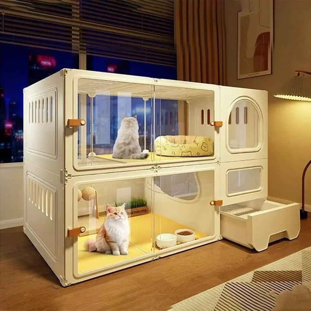 2-Tier Indoor Cat House with Litter Box, Large Pet Cage, Sliding Door, Lockable Windows (White, 41.7L x 18D x 28H)
2-Tier Indoor Cat House with Litter Box, Large Pet Cage, Sliding Door, Lockable Windows (White, 41.7L x 18D x 28H)