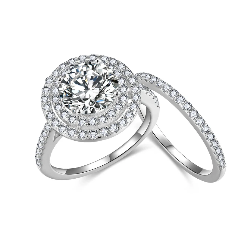 8mm Round 2 Carat All Moissanite Ring Set for Women Engagement Double Layered Round Bag Stacked and Arranged for Wearing
8mm Round 2 Carat All Moissanite Ring Set for Women Engagement Double Layered Round Bag Stacked and Arranged for Wearing