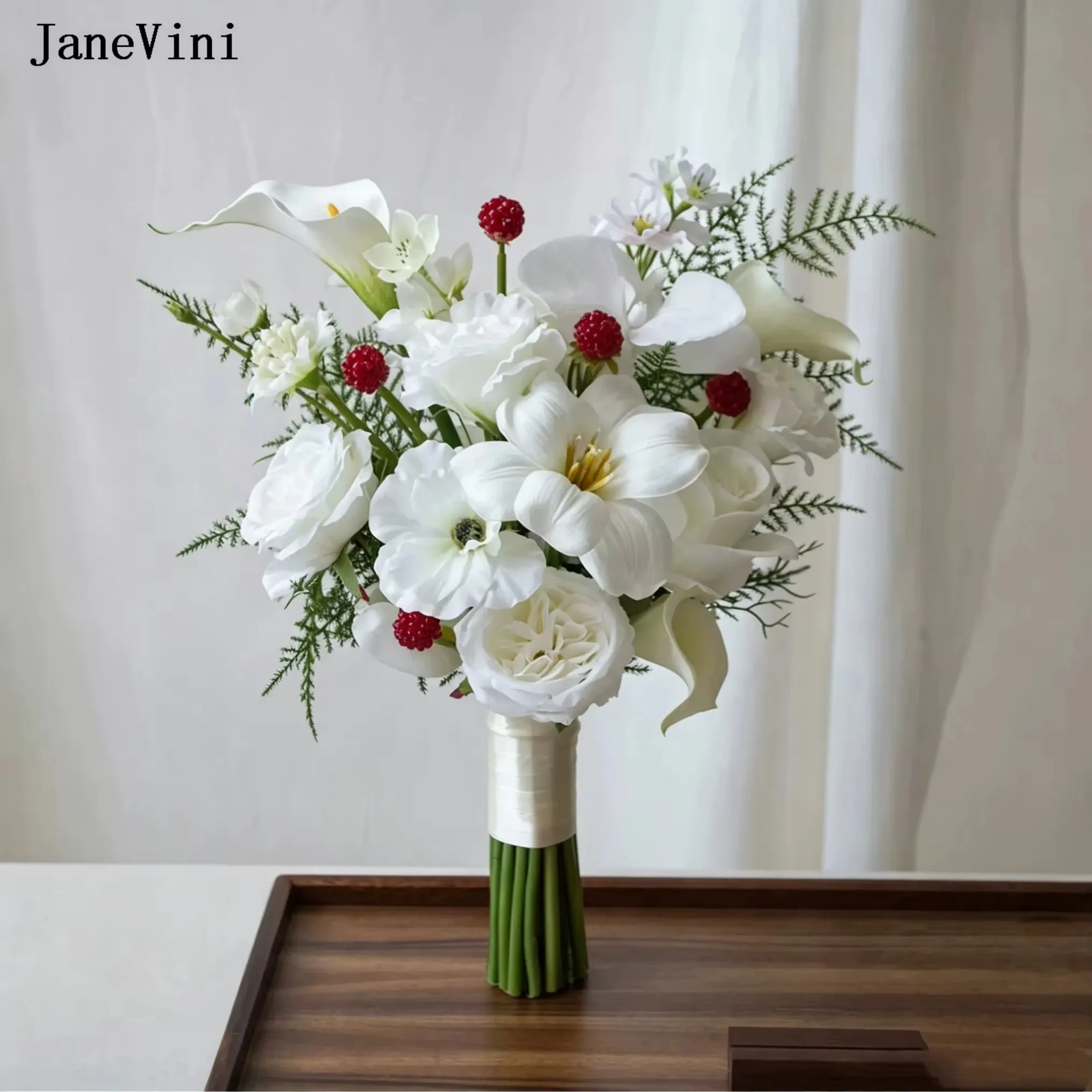 JaneVini Romantic White Bridal Bouquets Calla Lily Red Bride Hand Flowers Bouquet Noiva Wedding Accessories Decor
JaneVini Romantic White Bridal Bouquets Calla Lily Red Bride Hand Flowers Bouquet Noiva Wedding Accessories Decor