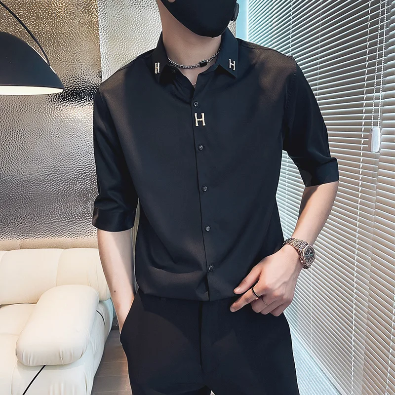 Summer Men's Ice Silk Slim Fit ort Sve irt Thin Five Sve Trendy Brand Stand Cut Youth ular Square Collar
Summer Men's Ice Silk Slim Fit ort Sve irt Thin Five Sve Trendy Brand Stand Cut Youth ular Square Collar