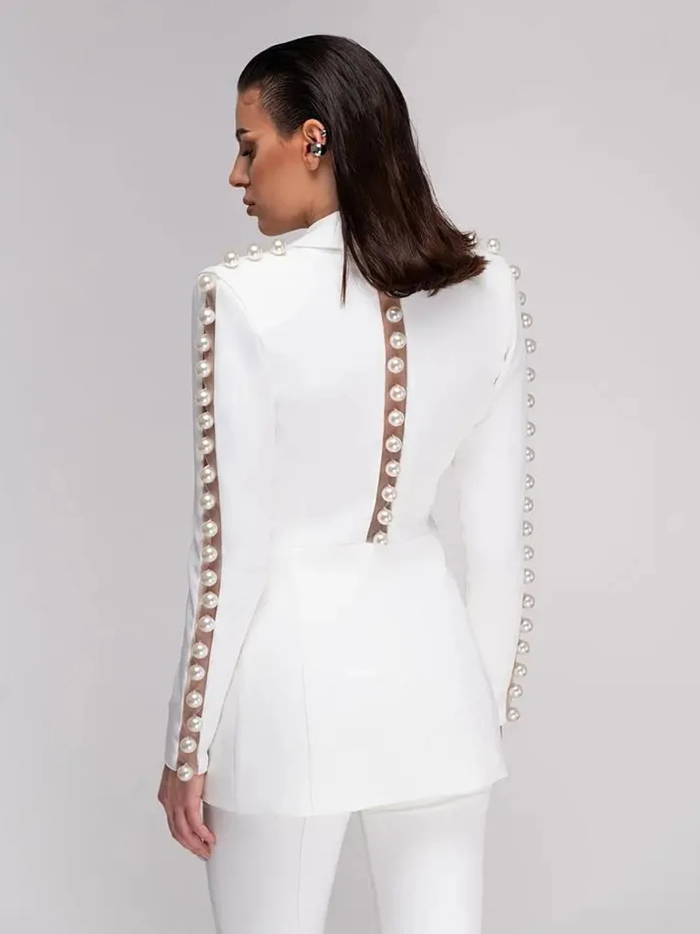 Modphy Elegant White Evening Women'S Suits 2 Piece Set Pearl Mesh Design Blazer Pants Sets High Quality Slim Fit Clothing
Modphy Elegant White Evening Women'S Suits 2 Piece Set Pearl Mesh Design Blazer Pants Sets High Quality Slim Fit Clothing