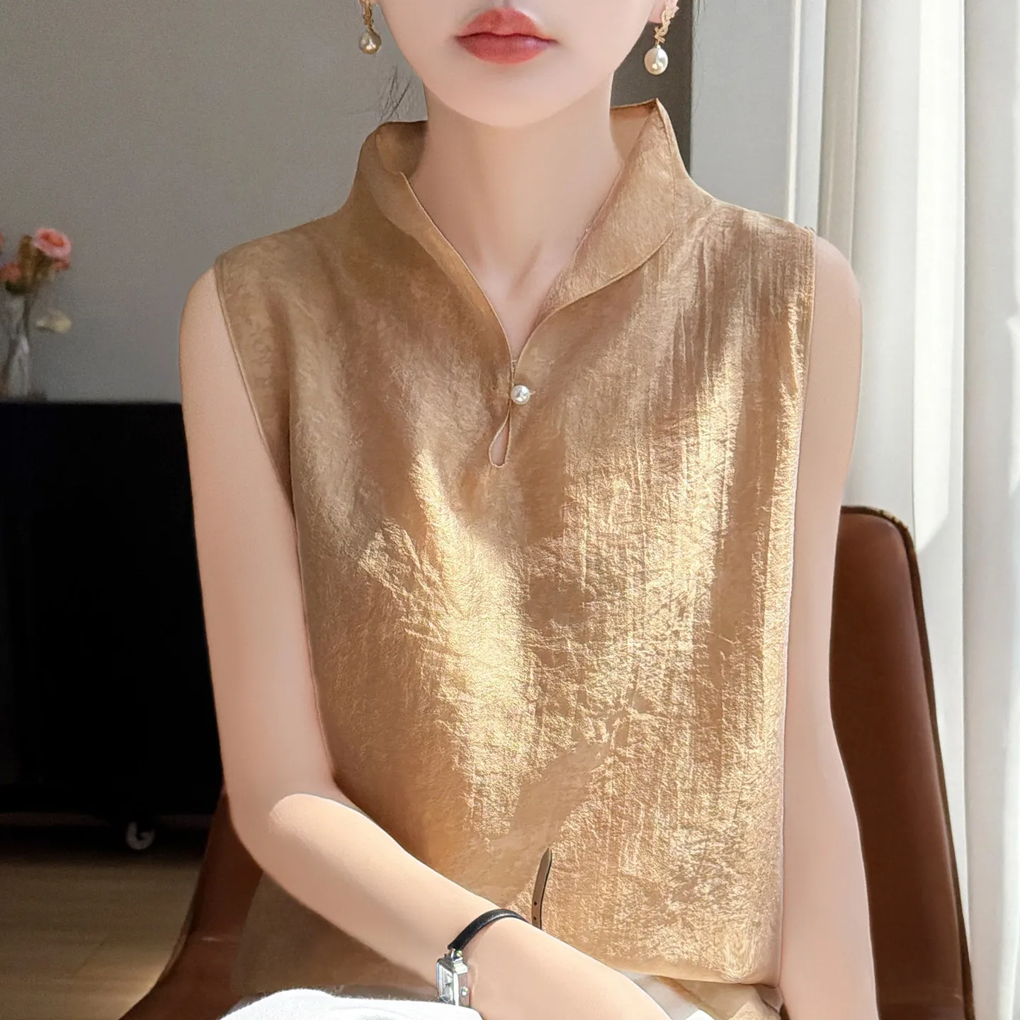Temperamental Vintage Design Organza T-Shirt Lady Chinese Style Collar Blouse Loose Sleevelless Tang Suit Summer New Tops
Temperamental Vintage Design Organza T-Shirt Lady Chinese Style Collar Blouse Loose Sleevelless Tang Suit Summer New Tops