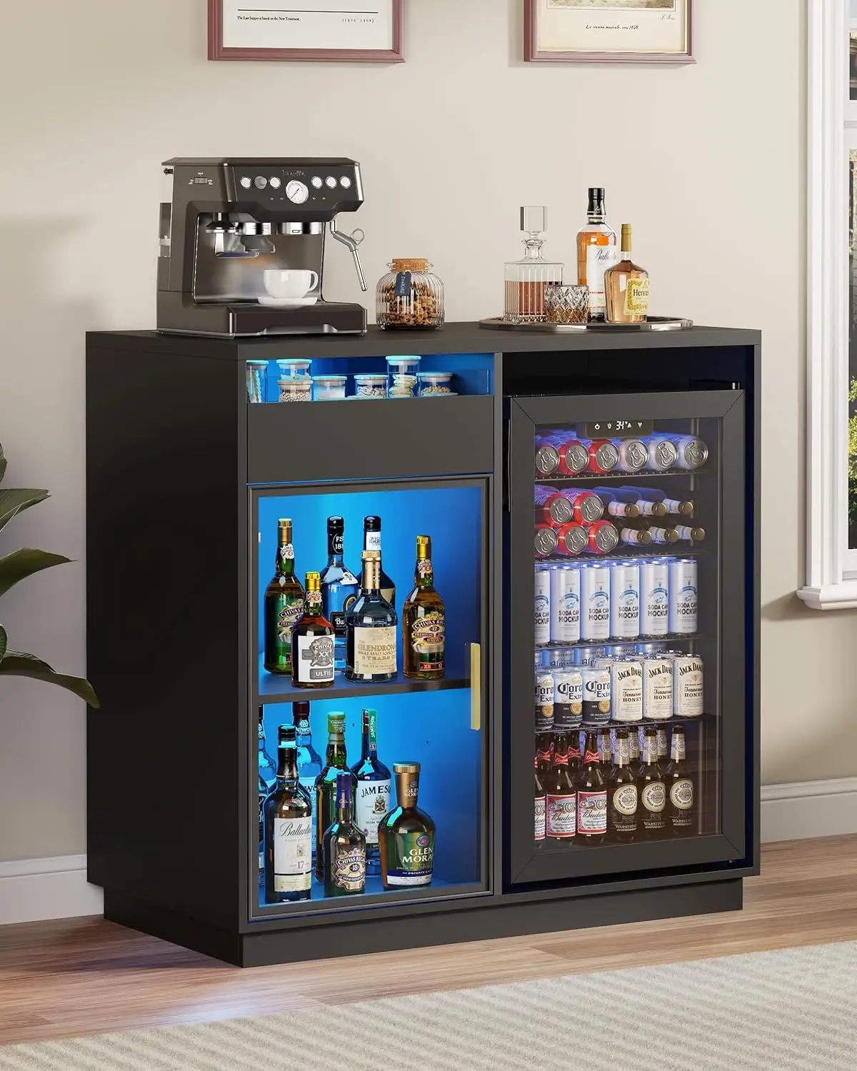 Coffee Bar Cabinet with Fridge Space, Wine Bar Cabinet with LED Lights & Power Outlets, Glass Door Liquor Storage, Customized
Coffee Bar Cabinet with Fridge Space, Wine Bar Cabinet with LED Lights & Power Outlets, Glass Door Liquor Storage, Customized