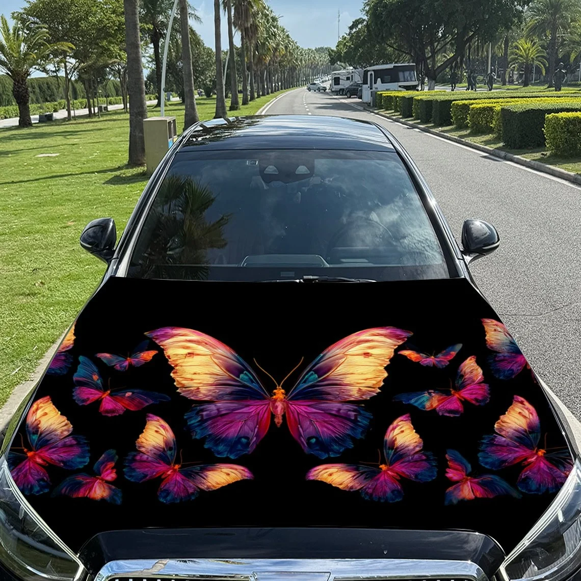 Vibrant butterfly design on a black background, perfect for car hood covers. Adds a colorful and artistic touch to your vehicle.
Vibrant butterfly design on a black background, perfect for car hood covers. Adds a colorful and artistic touch to your vehicle.