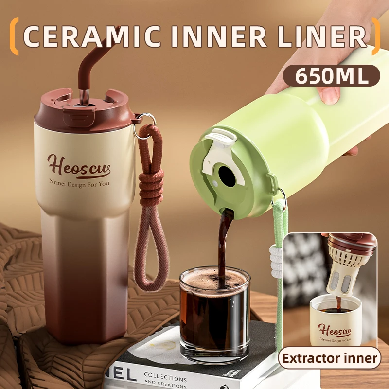 Stainless Steel Vacuum Leak Proof Coffee Mug with Straw Lid, Portable Coffee Mug, Thermos with Straw, Outdoor, 650ml
Stainless Steel Vacuum Leak Proof Coffee Mug with Straw Lid, Portable Coffee Mug, Thermos with Straw, Outdoor, 650ml