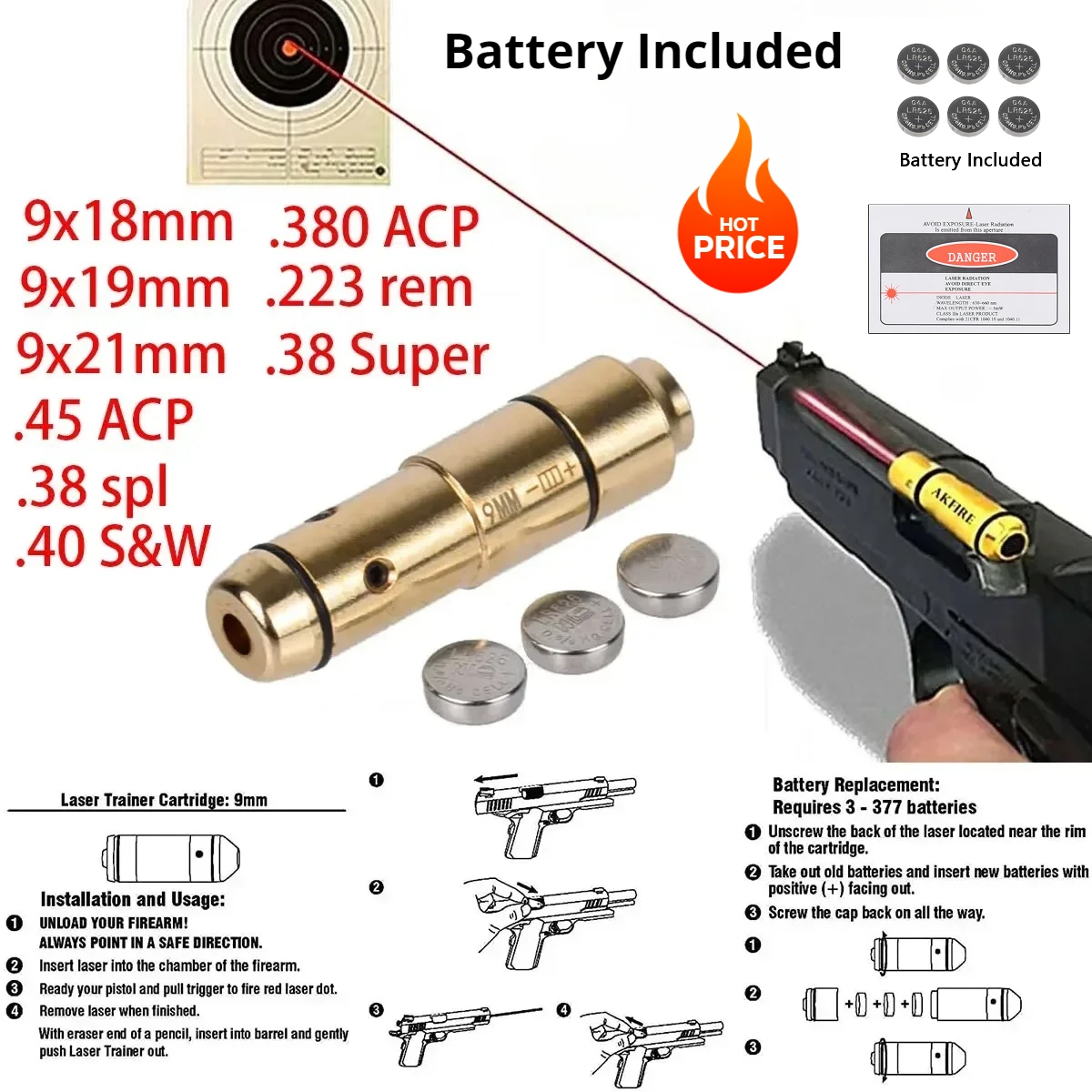 Tactical Glock 43 Training Laser Bullet 9mm 9x19mm Bore Sight Dry Firing Snap Cap 17 19 Taurus G2C .223rem Red Laser Boresighter
Tactical Glock 43 Training Laser Bullet 9mm 9x19mm Bore Sight Dry Firing Snap Cap 17 19 Taurus G2C .223rem Red Laser Boresighter