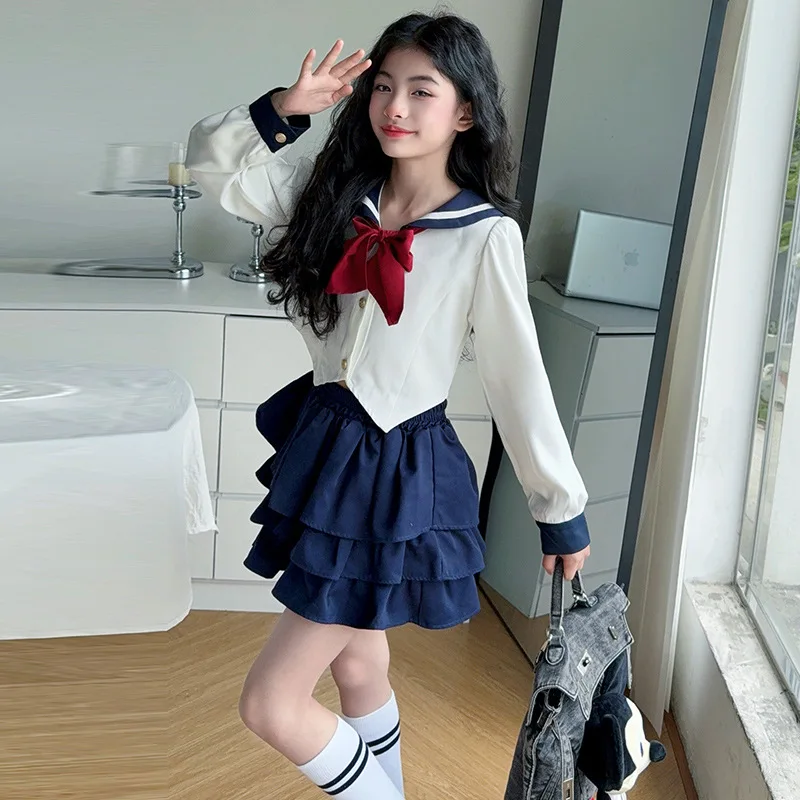 Autumn School Girl Two-piece Suits Junior Girl Bowknot Mandarin Collar Long Sleeve Top Children Girls Pleated Skirt Kid Girl Set 
Autumn School Girl Two-piece Suits Junior Girl Bowknot Mandarin Collar Long Sleeve Top Children Girls Pleated Skirt Kid Girl Set
