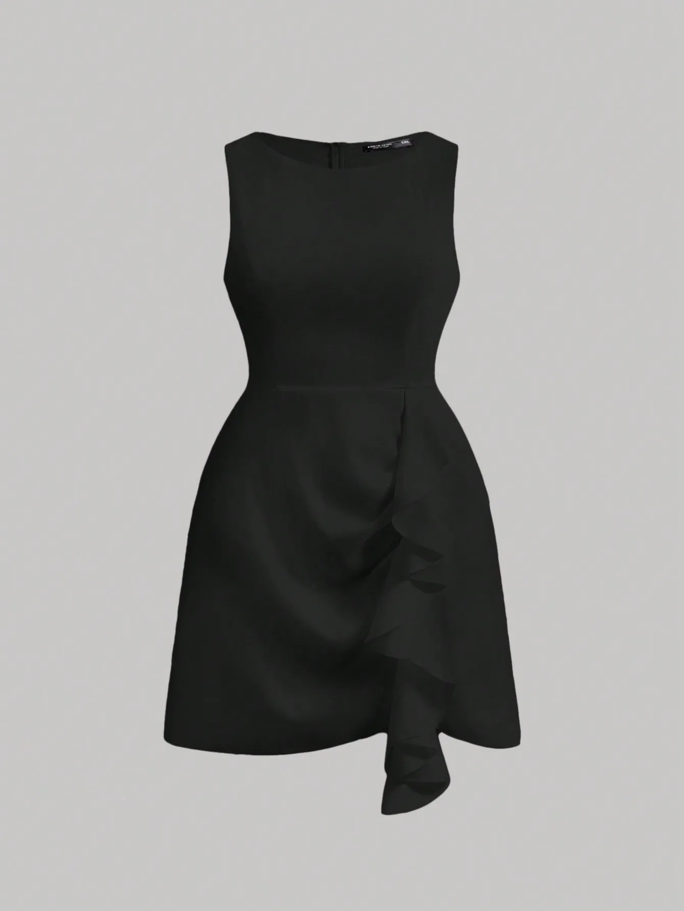 Black Sleeveless A-Line Dress with Asymmetrical Ruffle Detail
Black Sleeveless A-Line Dress with Asymmetrical Ruffle Detail