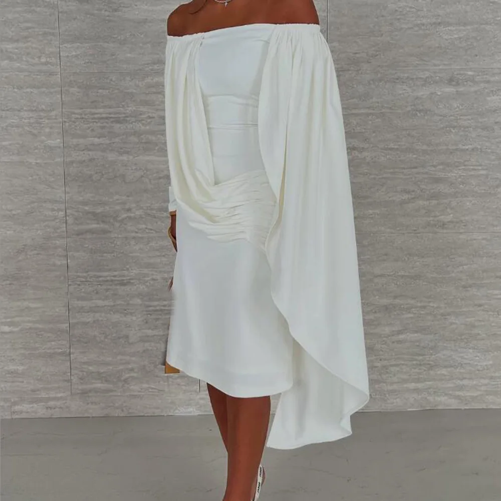 Customized White Straight Prom Dresses Knee-Length Boat Neck Full Sleeve Party Dresses Fashion Simple Draped Sexy Backless
Customized White Straight Prom Dresses Knee-Length Boat Neck Full Sleeve Party Dresses Fashion Simple Draped Sexy Backless