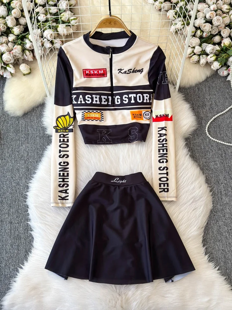 Slimming Printed Letter Long Sve Baseball Jaet And Skirt Two Piece Set Women's High Waist Faion Ensemble
Slimming Printed Letter Long Sve Baseball Jaet And Skirt Two Piece Set Women's High Waist Faion Ensemble