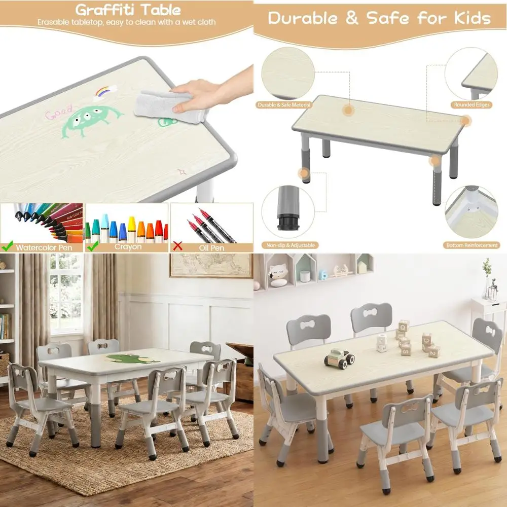 Adjustable Height Toddler Table and 6 Chairs Set, Grey, for Kids Study and Play, Ages 2-10
Adjustable Height Toddler Table and 6 Chairs Set, Grey, for Kids Study and Play, Ages 2-10