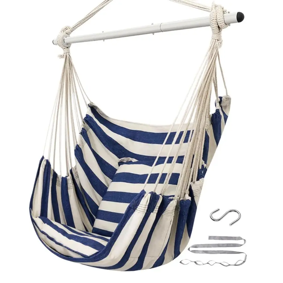 Подвесное кресло-гамак для дома, большое, с противоскользящей стальной распорной перекладиной и карманом, до 227 кг, 2 подушки, идеально для спальни
Подвесное кресло-гамак для дома, большое, с противоскользящей стальной распорной перекладиной и карманом, до 227 кг, 2 подушки, идеально для спальни