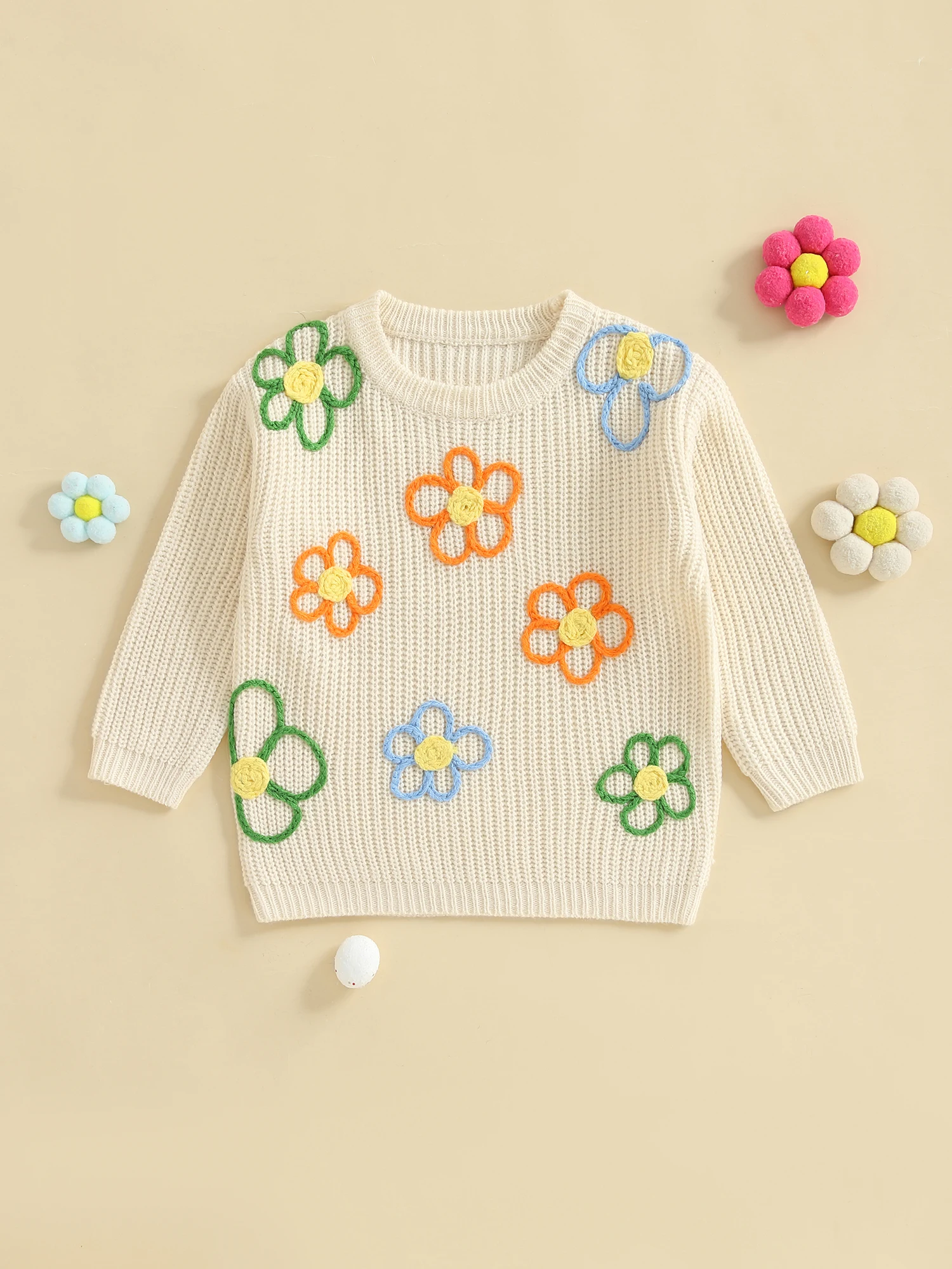 Girls Long Sleeve Round Neck Sweater with Floral Embroidery Detail Cozy Pullover Knitwear for Little Fashionistas
Girls Long Sleeve Round Neck Sweater with Floral Embroidery Detail Cozy Pullover Knitwear for Little Fashionistas