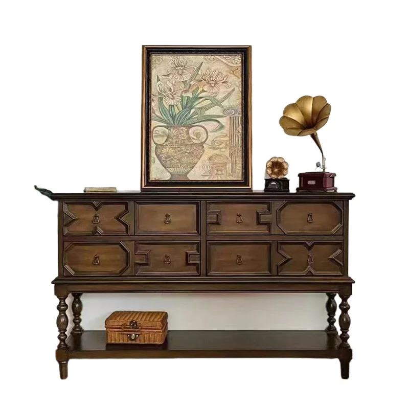 American rural retro solid wood, simple storage in the entrance cabinet, and home bed and breakfast drawers against the wall 
American rural retro solid wood, simple storage in the entrance cabinet, and home bed and breakfast drawers against the wall