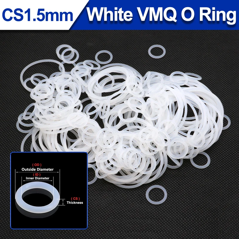White Food Grade VMQ Ring O-ring Gasket Thickness CS 1.5mm OD 5mm ~ 80mm Waterproof Washer Rubber Silicon ring Sealing 10/50Pcs
White Food Grade VMQ Ring O-ring Gasket Thickness CS 1.5mm OD 5mm ~ 80mm Waterproof Washer Rubber Silicon ring Sealing 10/50Pcs