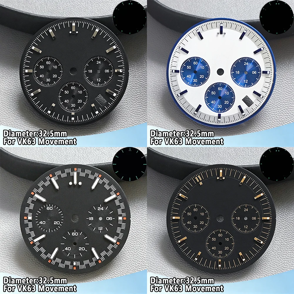 32.5mm VK63 Men's Watch Dial C3 Green Luminous Chronograph Dial Suitable For VK63 Quartz Movement Watch Replacement Accessories
32.5mm VK63 Men's Watch Dial C3 Green Luminous Chronograph Dial Suitable For VK63 Quartz Movement Watch Replacement Accessories
