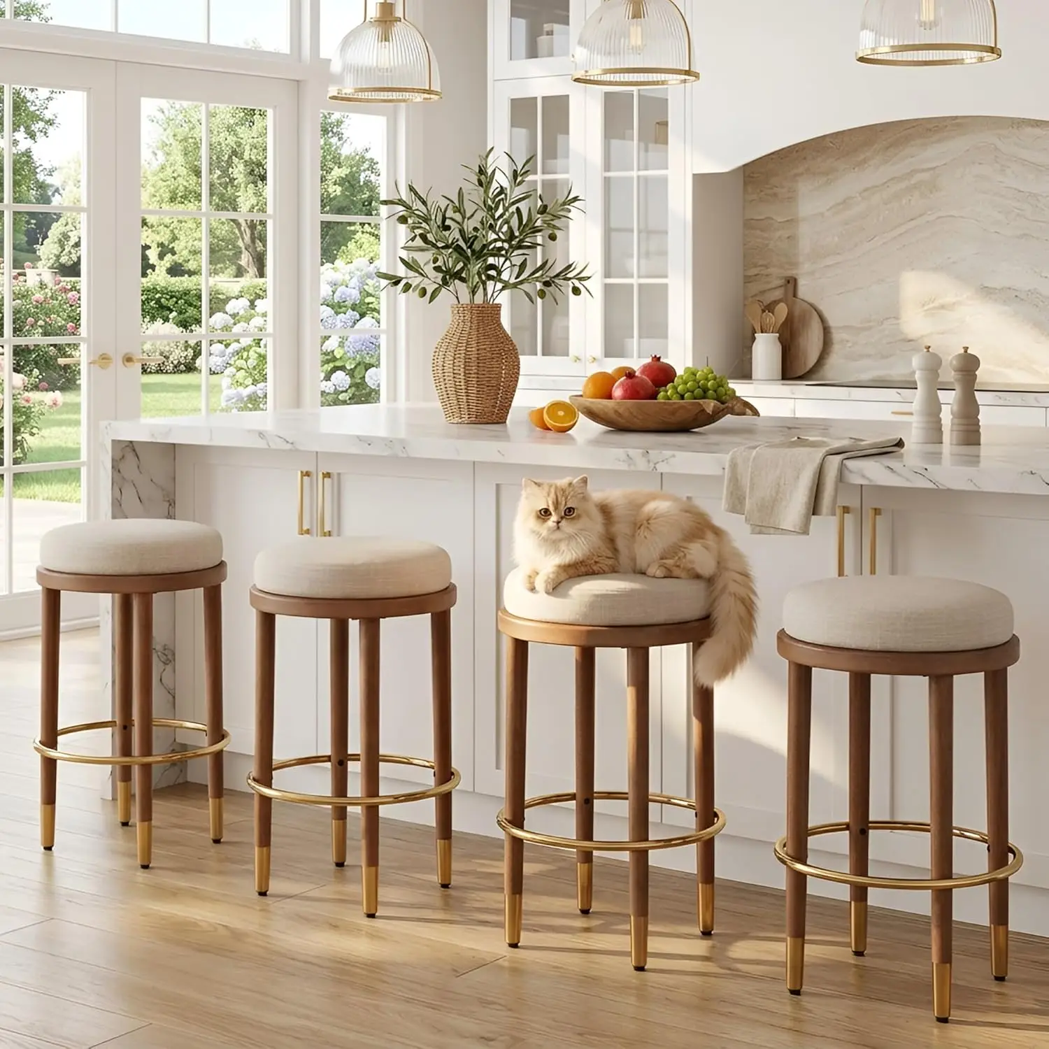 26’’ Rustic Backless Bar Stools with Metal Gold Footrest Counter Height Barstools Set of 4 Modern Round Farmhouse Beige, Custom
26’’ Rustic Backless Bar Stools with Metal Gold Footrest Counter Height Barstools Set of 4 Modern Round Farmhouse Beige, Custom