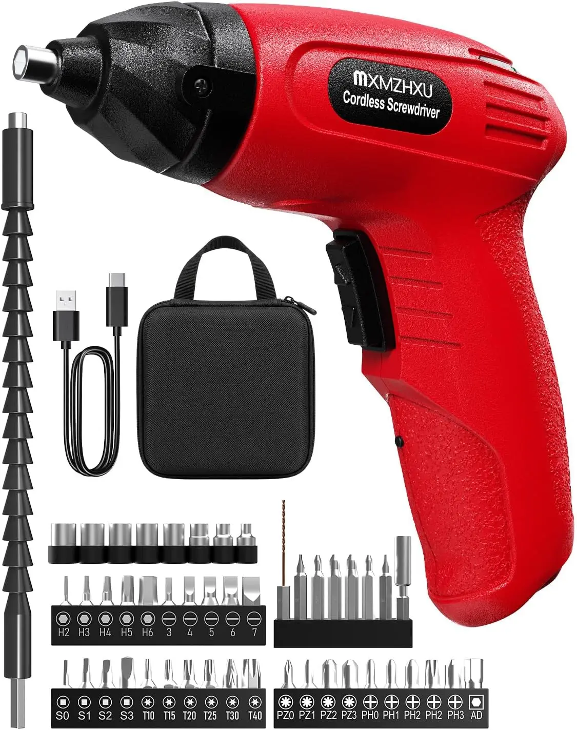 3.6V Cordless Screwdriver Set, 50-Piece, Rechargeable with 6 N.m Torque, 1.5H Type-C Fast Charging, Power Tool for Furniture Assembly & Home DIY, Red
3.6V Cordless Screwdriver Set, 50-Piece, Rechargeable with 6 N.m Torque, 1.5H Type-C Fast Charging, Power Tool for Furniture Assembly & Home DIY, Red