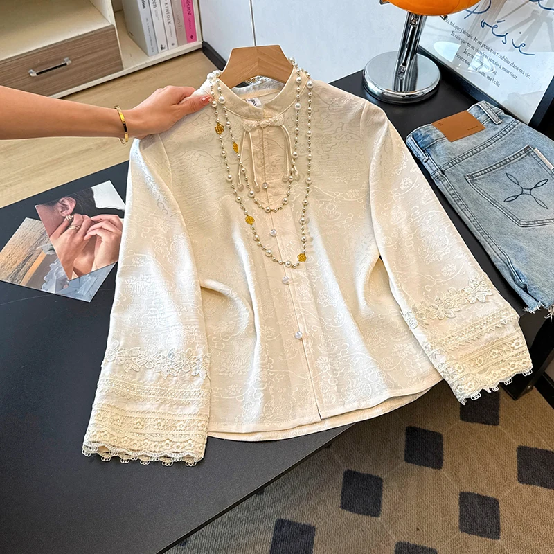 Chinese-style Women's Blouses Lace Vintage Shirts Fashion Loose Spring/Summer Korean Clothing Long Sleeves Women Tops
Chinese-style Women's Blouses Lace Vintage Shirts Fashion Loose Spring/Summer Korean Clothing Long Sleeves Women Tops
