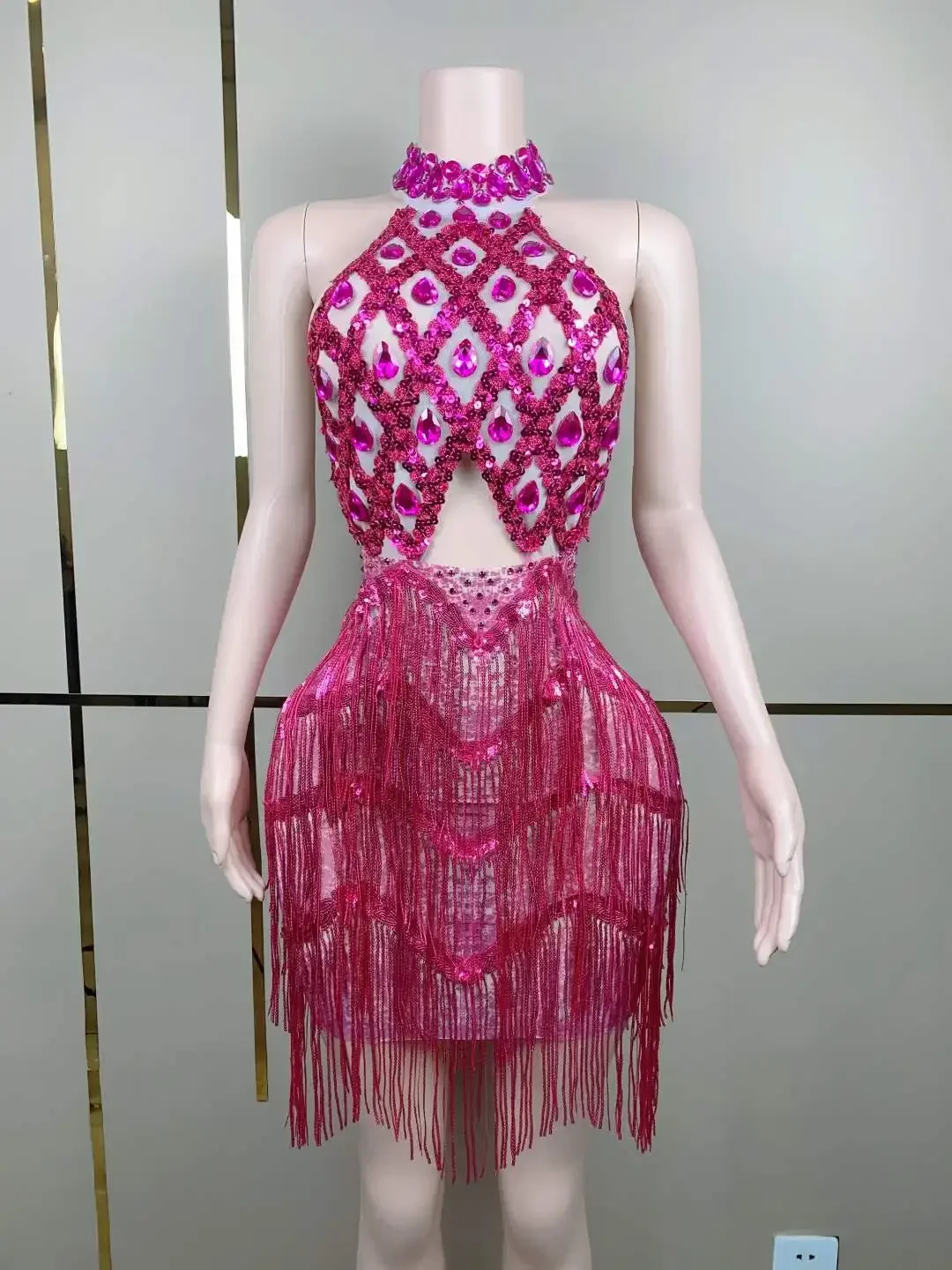 Rose Red Women Luxury Backless Sexy Fringe Rhinestone Stunning Night Club StageDress DJ DS Gogo Drag Queen Costumes
Rose Red Women Luxury Backless Sexy Fringe Rhinestone Stunning Night Club StageDress DJ DS Gogo Drag Queen Costumes