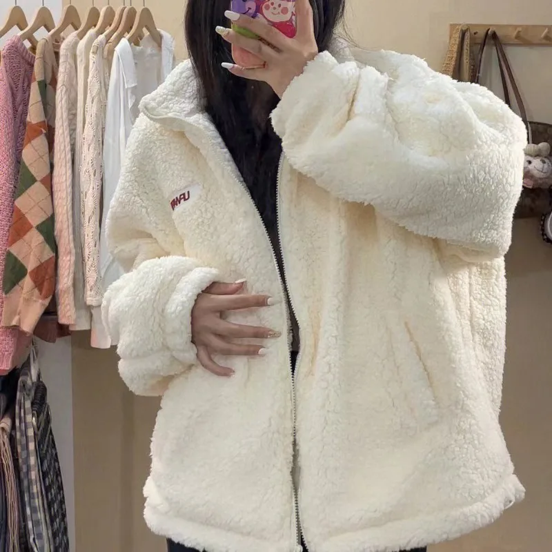 Korean Warm Plush Jacket for Women Autumn/Winter Loose Plush Thickened Cotton Zipper Overcoat
Korean Warm Plush Jacket for Women Autumn/Winter Loose Plush Thickened Cotton Zipper Overcoat