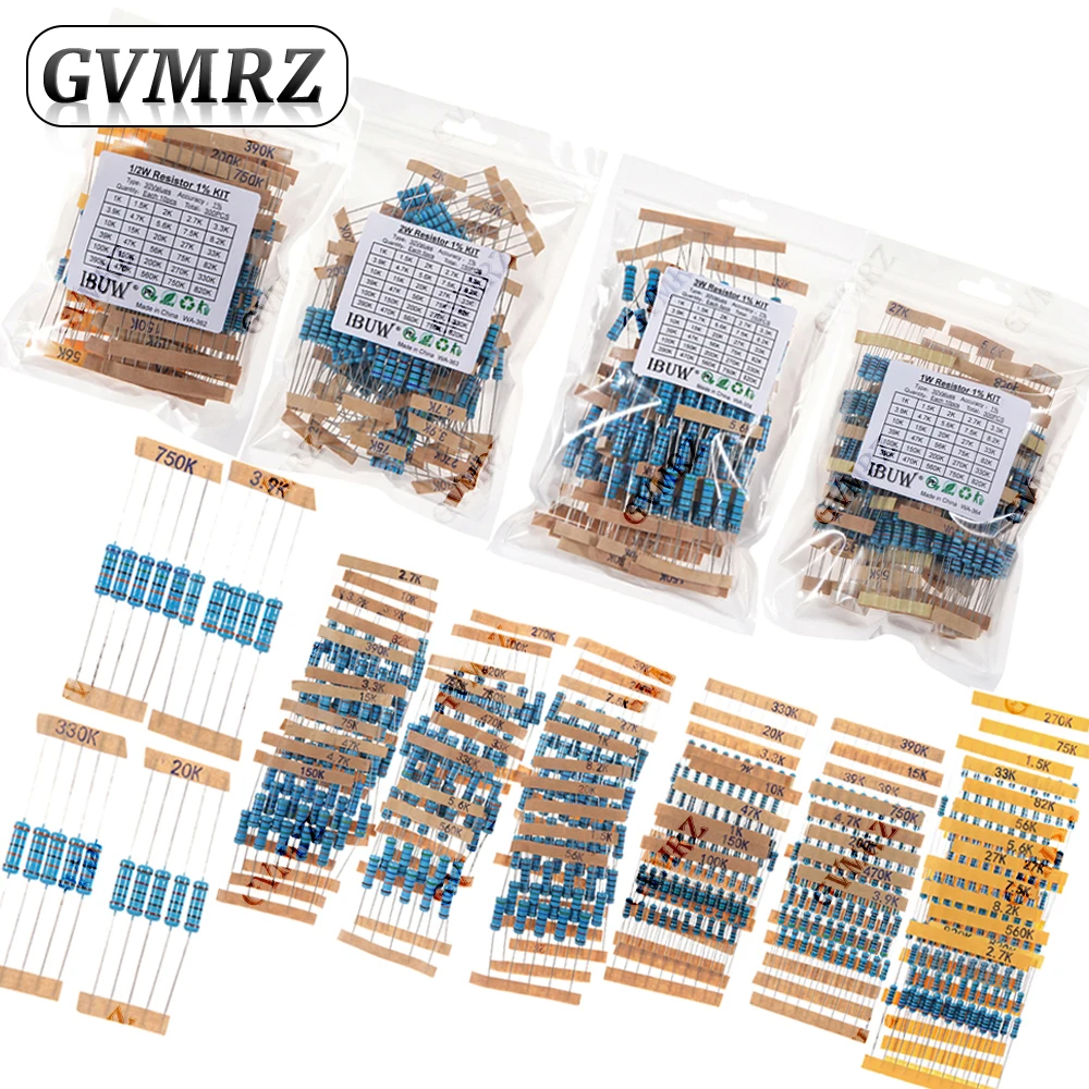 1/2W 1/4W 1W 2W 3W Resistance Set 1% Metal Film Resistor Assortment Kit 1K~820K 0.1R~750R 1K 10K 20K 30K 0.1R 10R 20R 30R
1/2W 1/4W 1W 2W 3W Resistance Set 1% Metal Film Resistor Assortment Kit 1K~820K 0.1R~750R 1K 10K 20K 30K 0.1R 10R 20R 30R