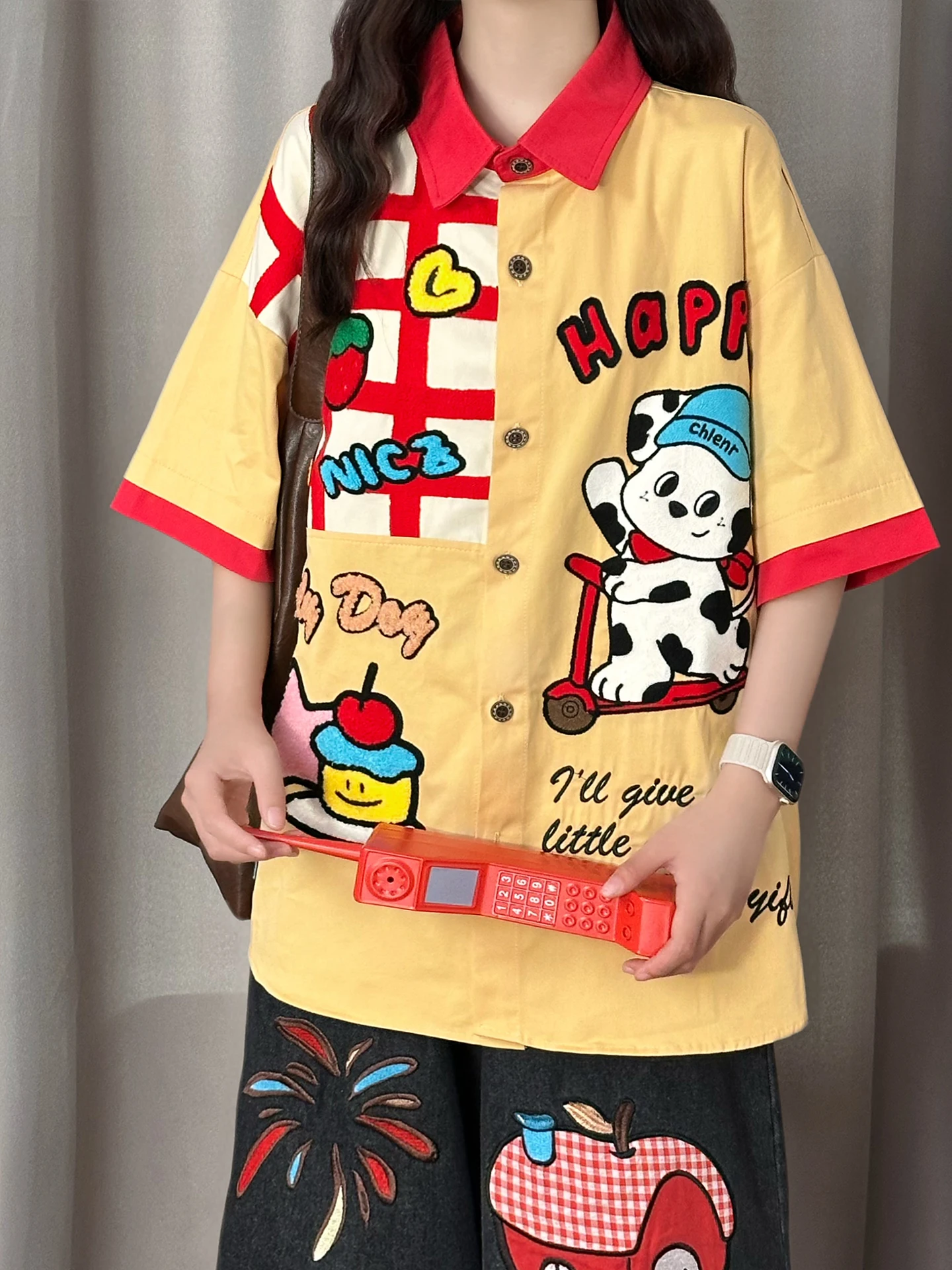 Casual Loose Women's Short Sleeve Shirt Embroidered Contrast Color Patchwork Cotton Breathable Comfortable College Style Top
Casual Loose Women's Short Sleeve Shirt Embroidered Contrast Color Patchwork Cotton Breathable Comfortable College Style Top