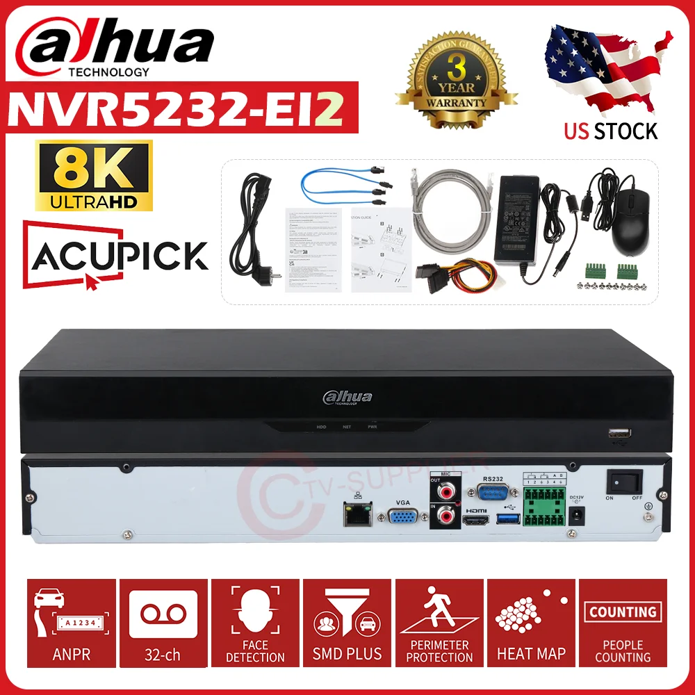 Dahua 32MP 8K Wizsense AcuPick AI-By NVR NVR5232-EI2 32Channels 5-Series 2Bay 1U 2HDD NO-PoE NVR HDMI VGA I/O Network Recorder
Dahua 32MP 8K Wizsense AcuPick AI-By NVR NVR5232-EI2 32Channels 5-Series 2Bay 1U 2HDD NO-PoE NVR HDMI VGA I/O Network Recorder