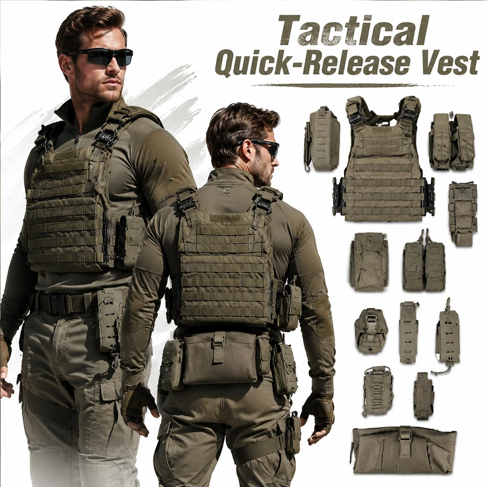 Tactical Compact Quick-Release Vest with MOLLE System Pouch Set Complete Combat Gear for Airsoft CS Wargames Hunting Training
Tactical Compact Quick-Release Vest with MOLLE System Pouch Set Complete Combat Gear for Airsoft CS Wargames Hunting Training