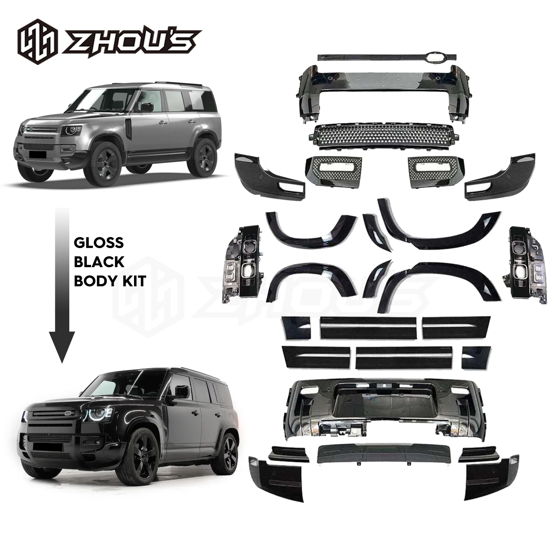 Car Modification Retrofit Accessories Auto Parts Gloss Black Front Bumper Body Parts For Land Rover L663 Defender 2020+
Car Modification Retrofit Accessories Auto Parts Gloss Black Front Bumper Body Parts For Land Rover L663 Defender 2020+