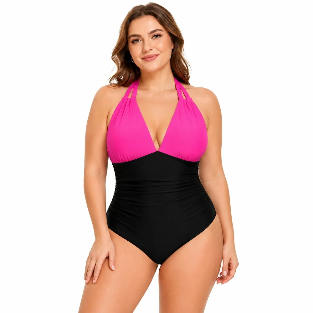 Plus Size Black Pink One Piece Swimsuit Women Deep V Neck Halter Tie Swimwear with Removable Pads for Beach Pool Vacation
Plus Size Black Pink One Piece Swimsuit Women Deep V Neck Halter Tie Swimwear with Removable Pads for Beach Pool Vacation