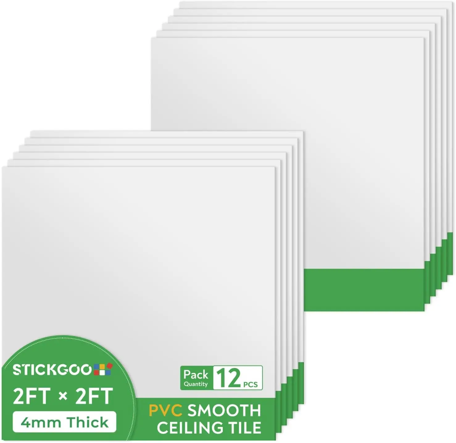 Smooth Drop Ceiling Tiles 2ft x 2ft, PVC Waterproof Fire-Rated Tiles - Package of 12 Covers 48 Sq. Ft, White
Smooth Drop Ceiling Tiles 2ft x 2ft, PVC Waterproof Fire-Rated Tiles - Package of 12 Covers 48 Sq. Ft, White