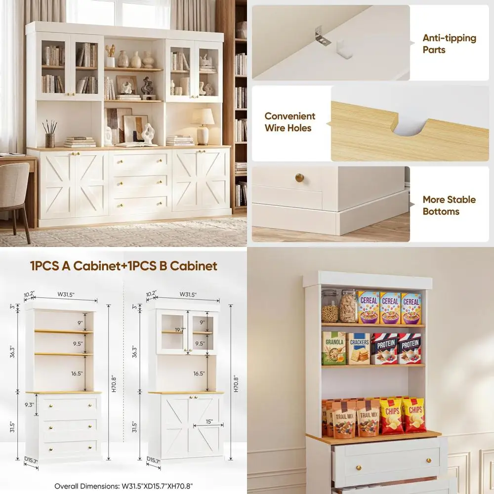 71" White ular armhouse Bookcase Set o 3, Expandable Storage Cabiwith Glass Door Ders or Home Oice and Study Room
71" White ular armhouse Bookcase Set o 3, Expandable Storage Cabiwith Glass Door Ders or Home Oice and Study Room