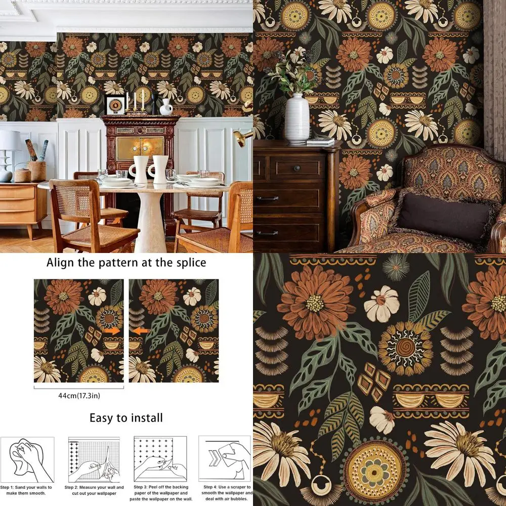 Винтажные обои в стиле бохо с цветочным узором, самоклеящиеся, съемные, с дизайном под подсолнухи, идеально подходят для ванных комнат и спален, подходят для арендаторов.
Винтажные обои в стиле бохо с цветочным узором, самоклеящиеся, съемные, с дизайном под подсолнухи, идеально подходят для ванных комнат и спален, подходят для арендаторов.