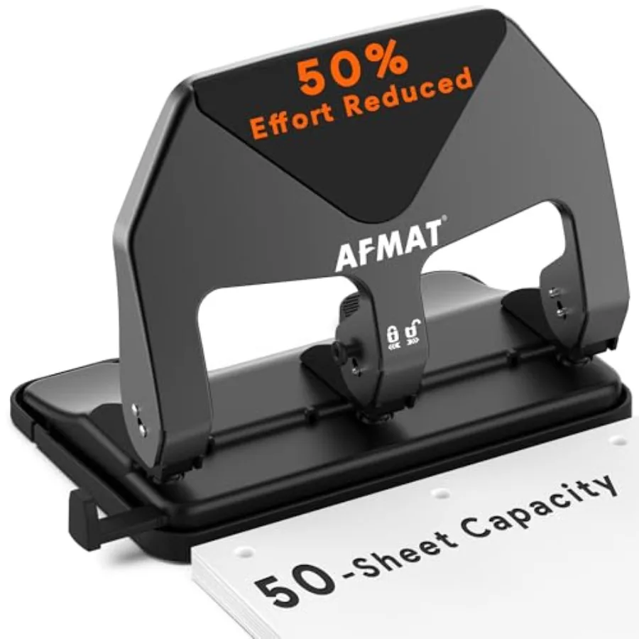 Heavy Duty 3 Hole Punch 50-Sheet Capacity 50% Reduced Effort Three Hole Puncher for Binder 10K+ Uses Large Chip Tray Adjustable
Heavy Duty 3 Hole Punch 50-Sheet Capacity 50% Reduced Effort Three Hole Puncher for Binder 10K+ Uses Large Chip Tray Adjustable