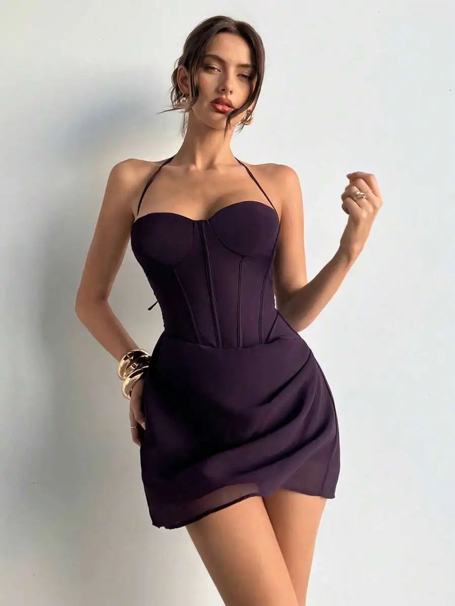 Dark Purple Halter Mini Dress Chiffon Bodycon Evening Cocktail Party Y2K Style
Dark Purple Halter Mini Dress Chiffon Bodycon Evening Cocktail Party Y2K Style