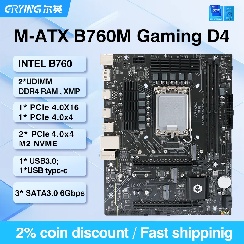 Материнская плата ERYING B760 DDR4, LGA 1700, поддержка процессора Intel Core i3/i5/i7/i9, 12/13/14, процессор B760M, двухканальный ARGB Type-c
Материнская плата ERYING B760 DDR4, LGA 1700, поддержка процессора Intel Core i3/i5/i7/i9, 12/13/14, процессор B760M, двухканальный ARGB Type-c