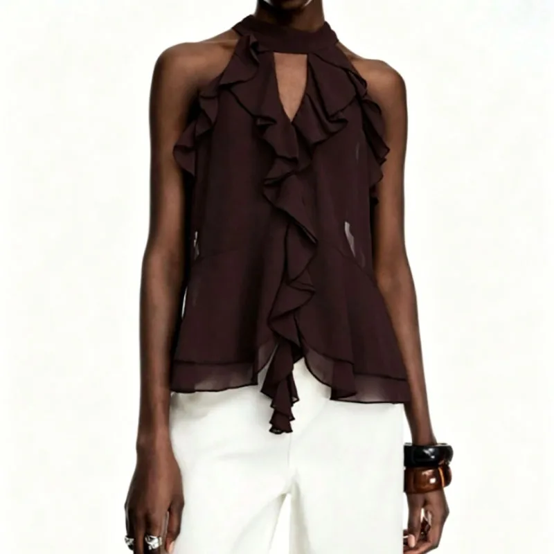 2026 Spring Summer Sleeveless Chiffon Blouses Women Sexy O Neck Hollow Out Vest Top Casual Sleeveless Ruffle Beach T-shirt Blusa
2026 Spring Summer Sleeveless Chiffon Blouses Women Sexy O Neck Hollow Out Vest Top Casual Sleeveless Ruffle Beach T-shirt Blusa